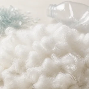 Brand-neutral representative image of recycled polyester staple fiber and recycled PET feedstock