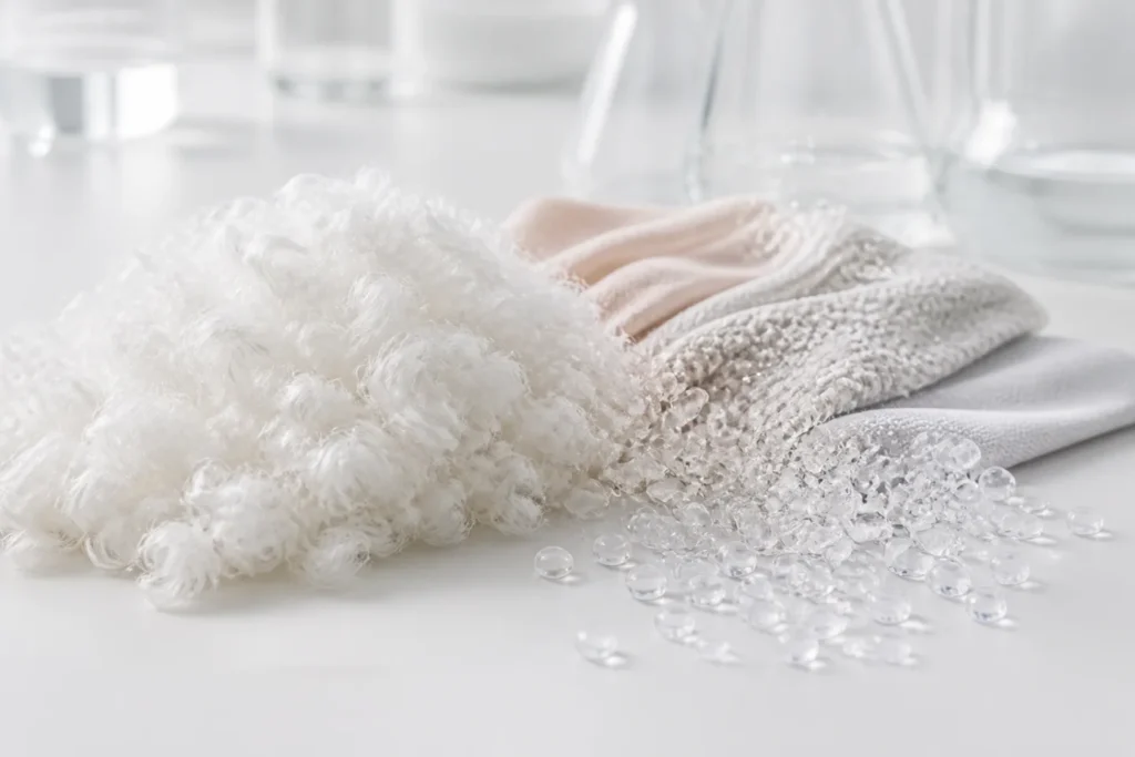 Brand-neutral representative image of chemically recycled textile-to-textile polyester staple fiber