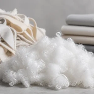 Brand-neutral representative image of mechanically recycled textile-to-textile polyester staple fiber