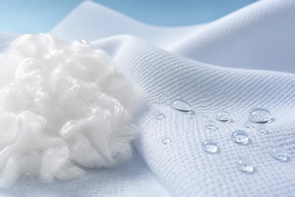 Brand-neutral representative image of moisture-wicking polyester staple fiber and performance fabric