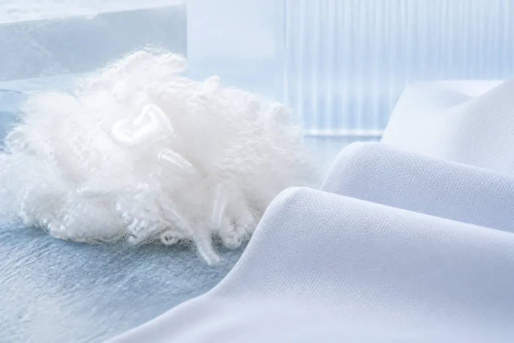 Brand-neutral representative image of cooling polyester staple fiber and technical fabric