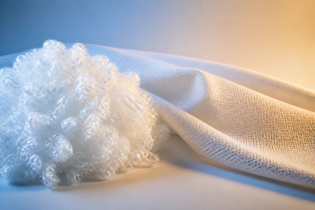 Brand-neutral representative image of thermoregulating polyester staple fiber and technical fabric