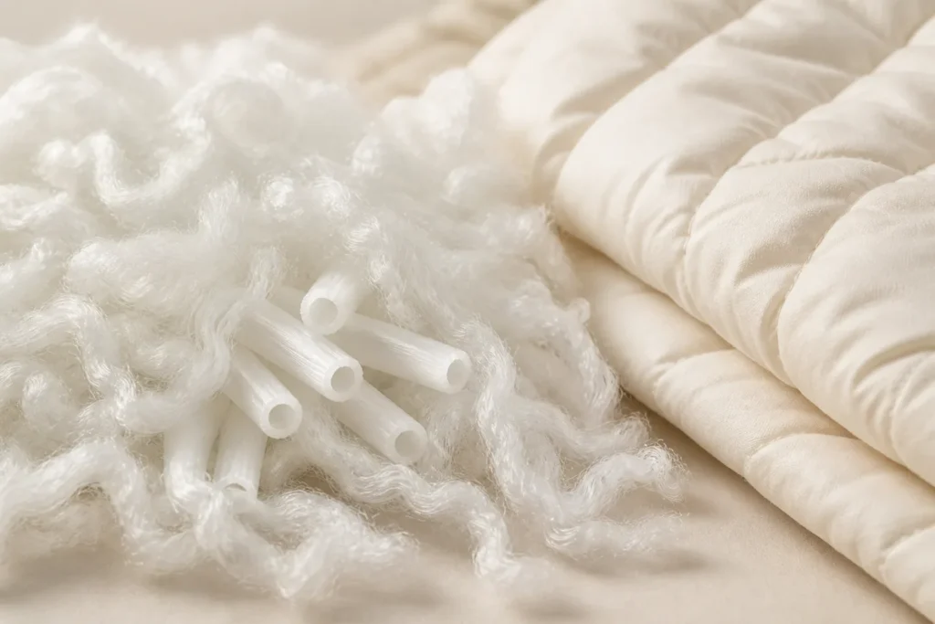 Brand-neutral representative image of hollow polyester staple fiber and filling textile