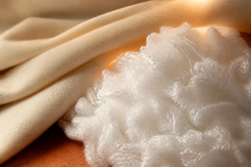 Brand-neutral representative image of warming polyester staple fiber and brushed textile